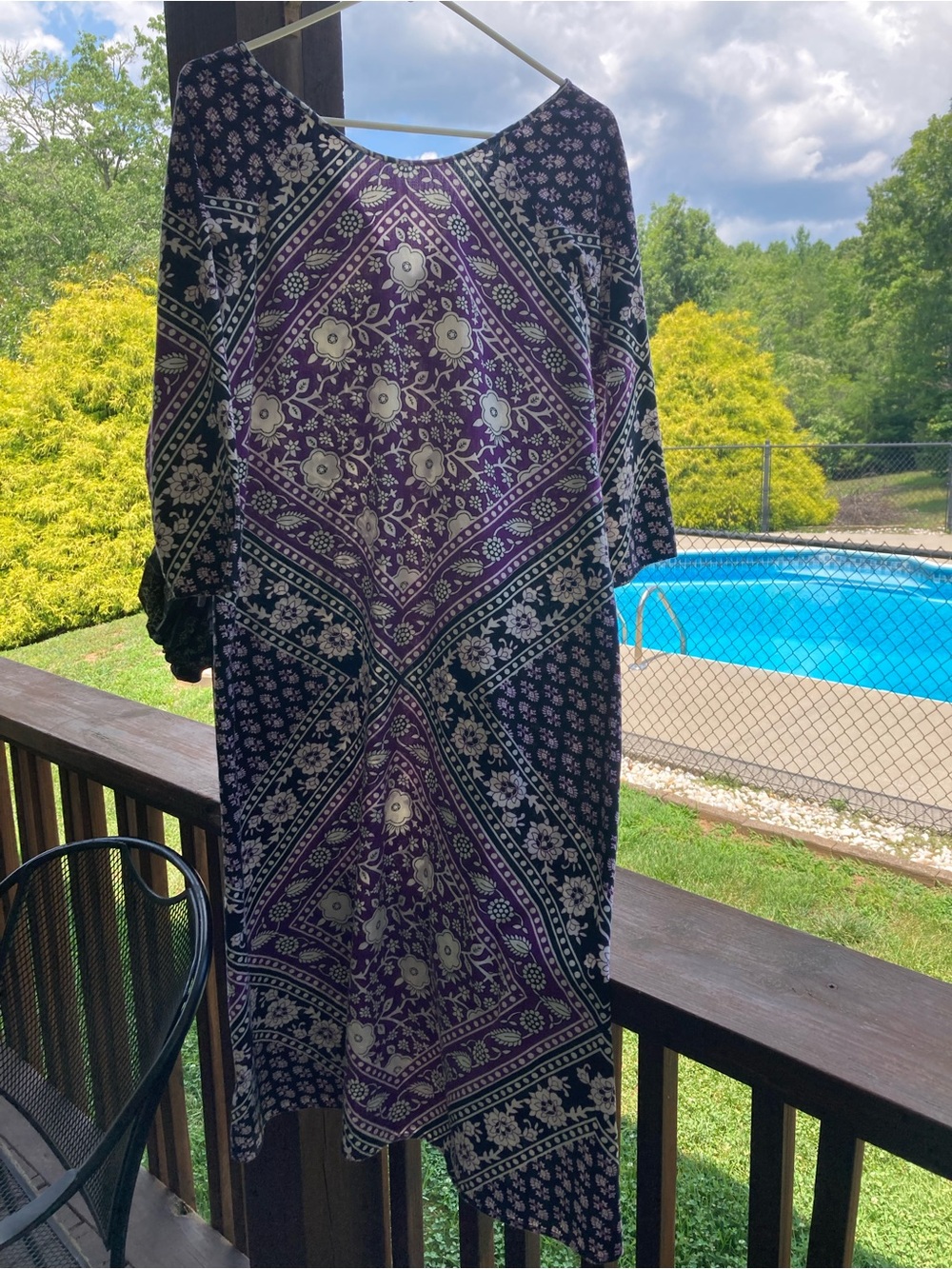 Pink Chicken Purple and White Floral Bandana Midi Dress